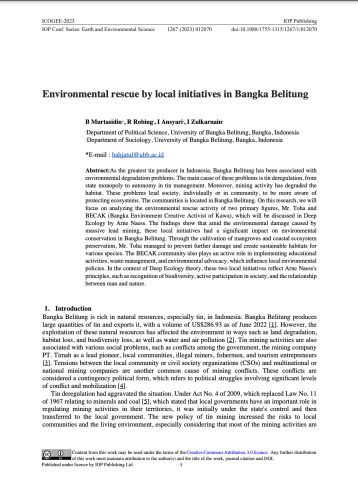 Environmental rescue by local initiatives in Bangka Belitung